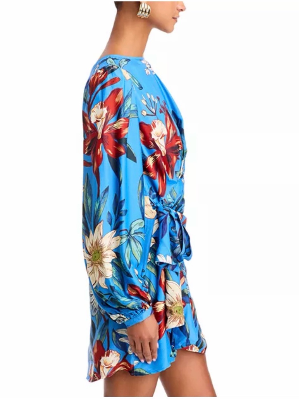 FARM Rio Bright Blue Floral Wrap Mini Dress - Picture 5 of 9